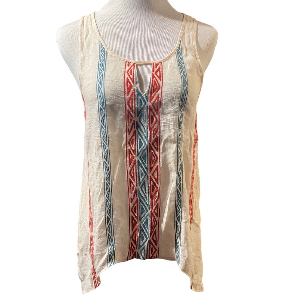 THML‎ Womens Geometric Tribal Print Sharkbite Hem Sleeveless Boho Top TM2848 M